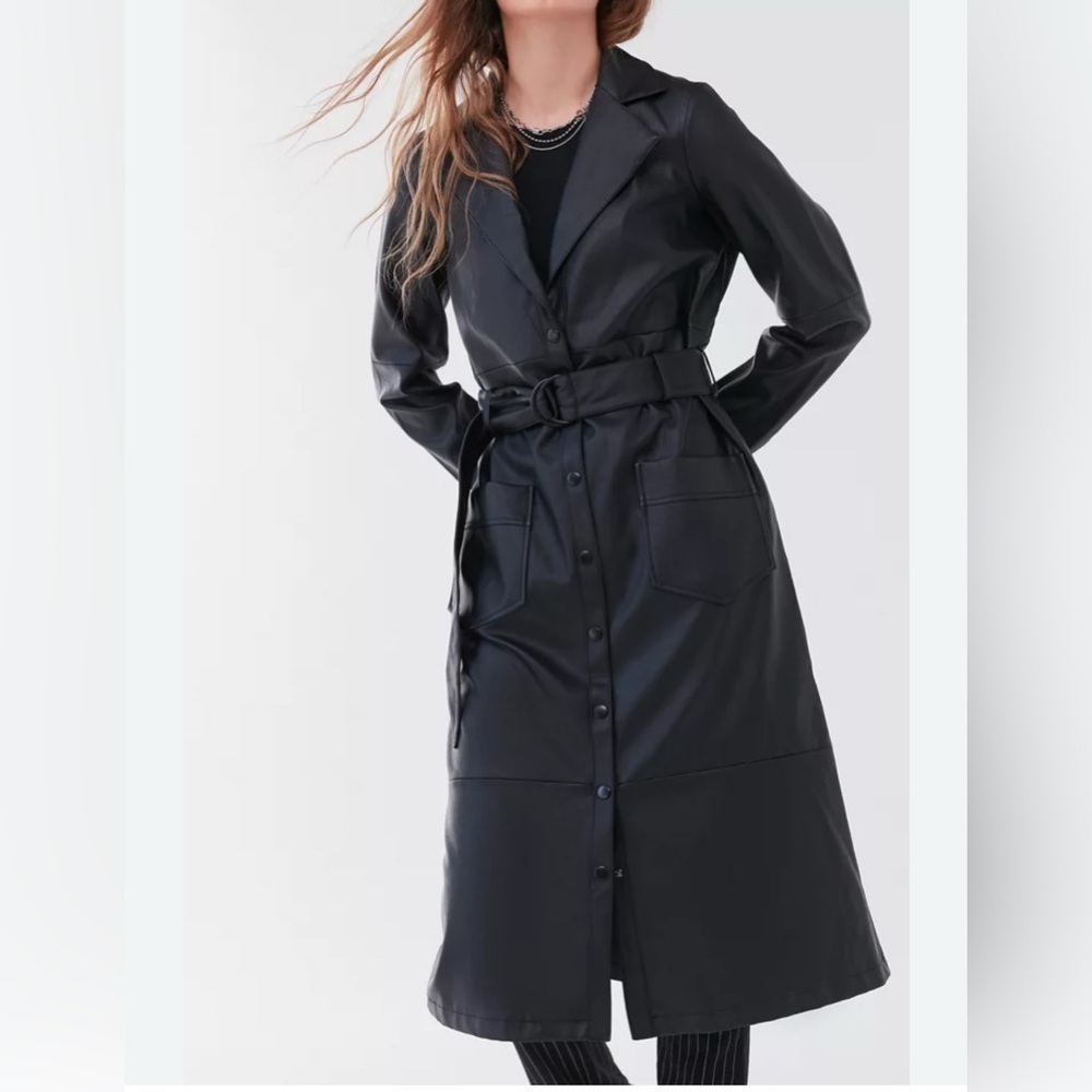 Urban outfitters faux leather cool girl elevated street wear long trench coat